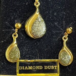 Vintage Ronte of Beverly Hills diamond dust necklace and clip earring set